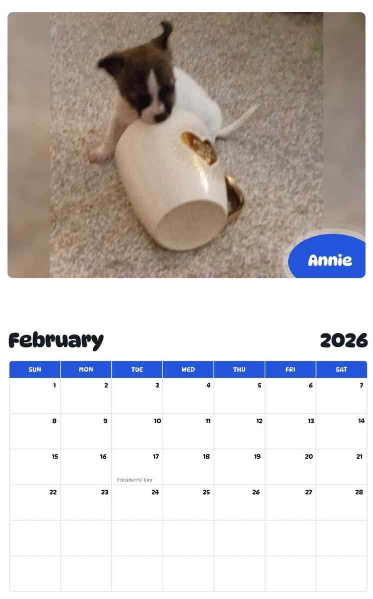 October 2025 - September 2026 Annie - Pawidols Pet Calendar