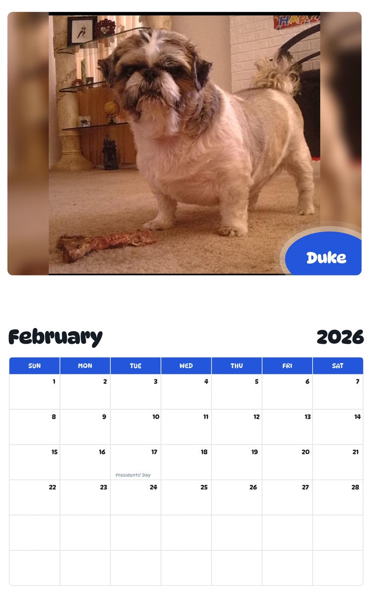 October 2025 - September 2026 Duke - Pawidols Pet Calendar