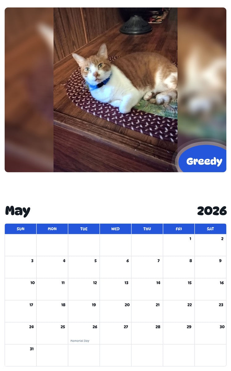 2026 - 2027 Greedy - Pawidols Pet Calendar