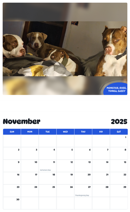 July 2025 - June 2026 Monster, Boss, Tonka, Sassy - Pawidols Pet Calendar