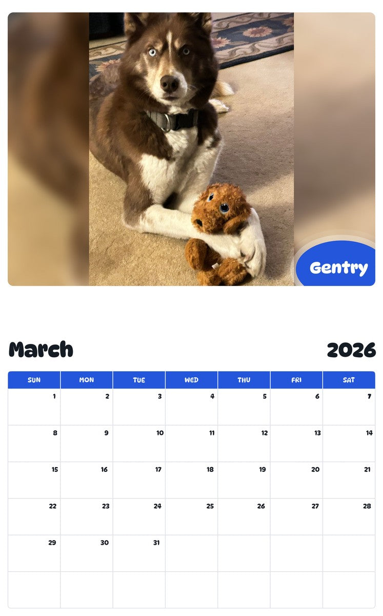 November 2025 - October 2026 Gentry - Pawidols Pet Calendar