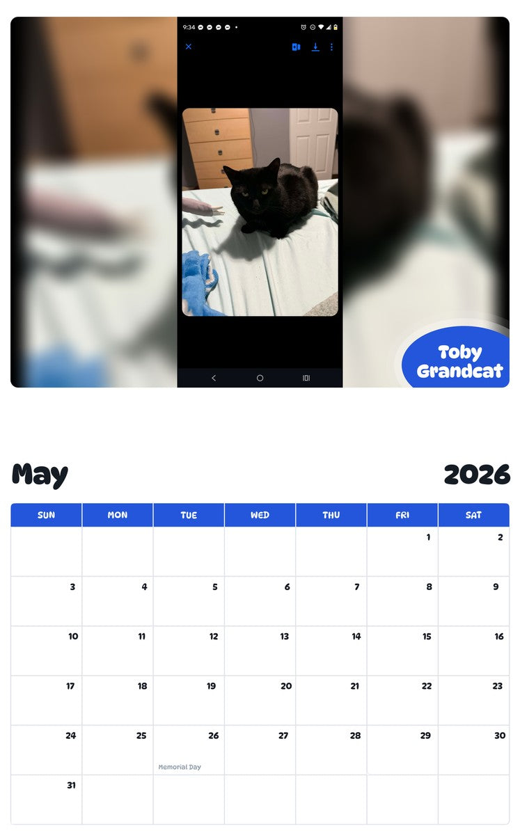 2026 - 2027 Toby Grandcat - Pawidols Pet Calendar
