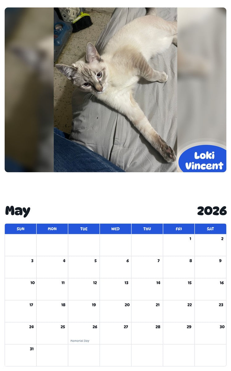 2026 - 2027 Loki Vincent - Pawidols Pet Calendar