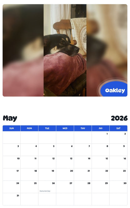 2026 - 2027 Oakley - Pawidols Pet Calendar