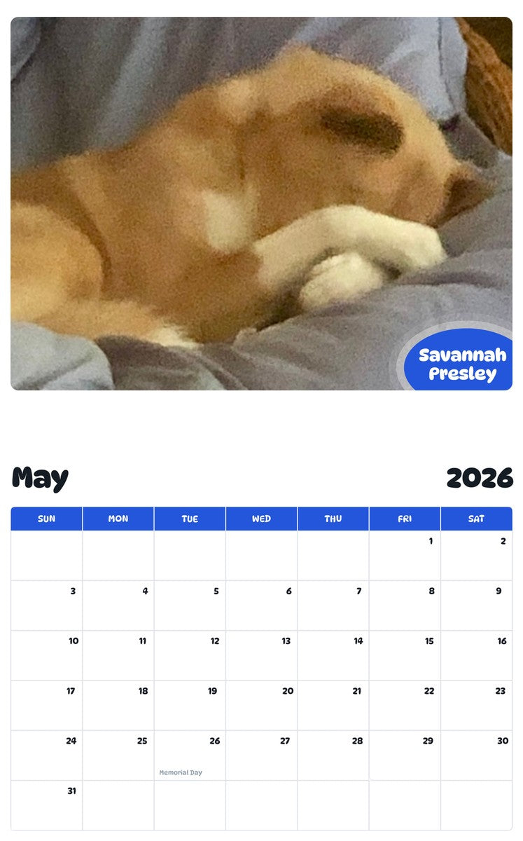 2026 - 2027 Savannah Presley - Pawidols Pet Calendar