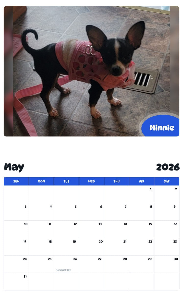 2026 - 2027 Minnie - Pawidols Pet Calendar