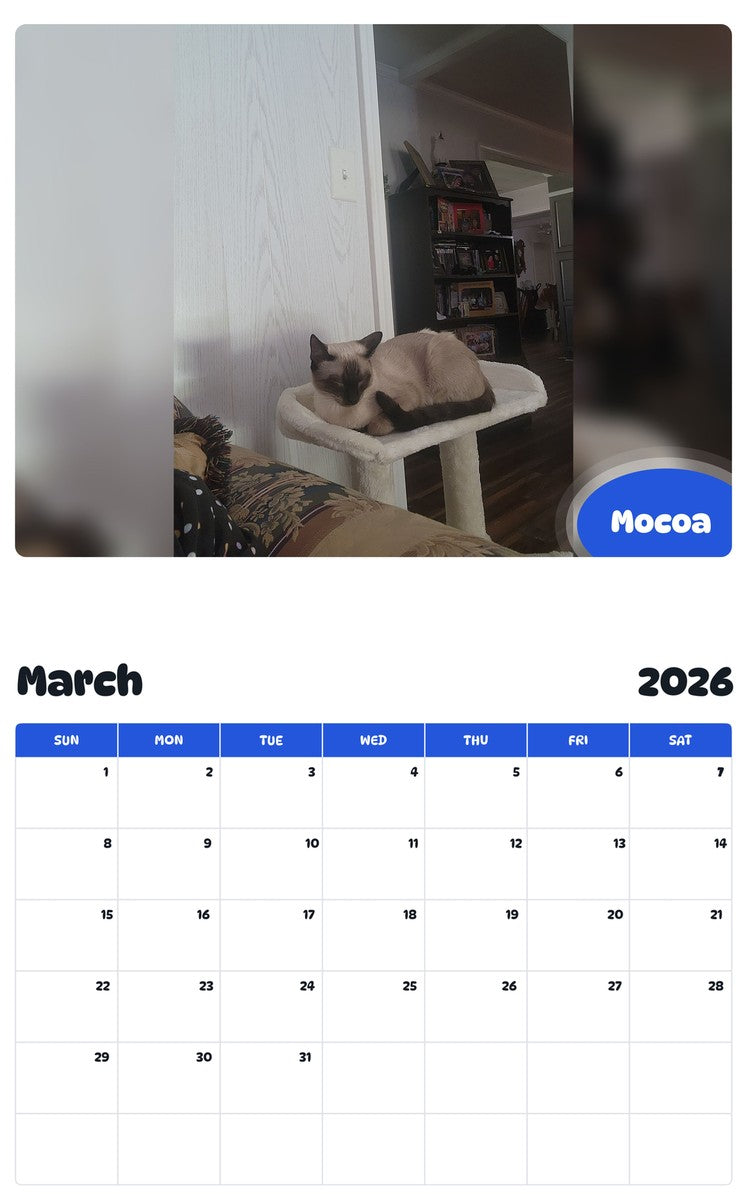 November 2025 - October 2026 Mocoa - Pawidols Pet Calendar