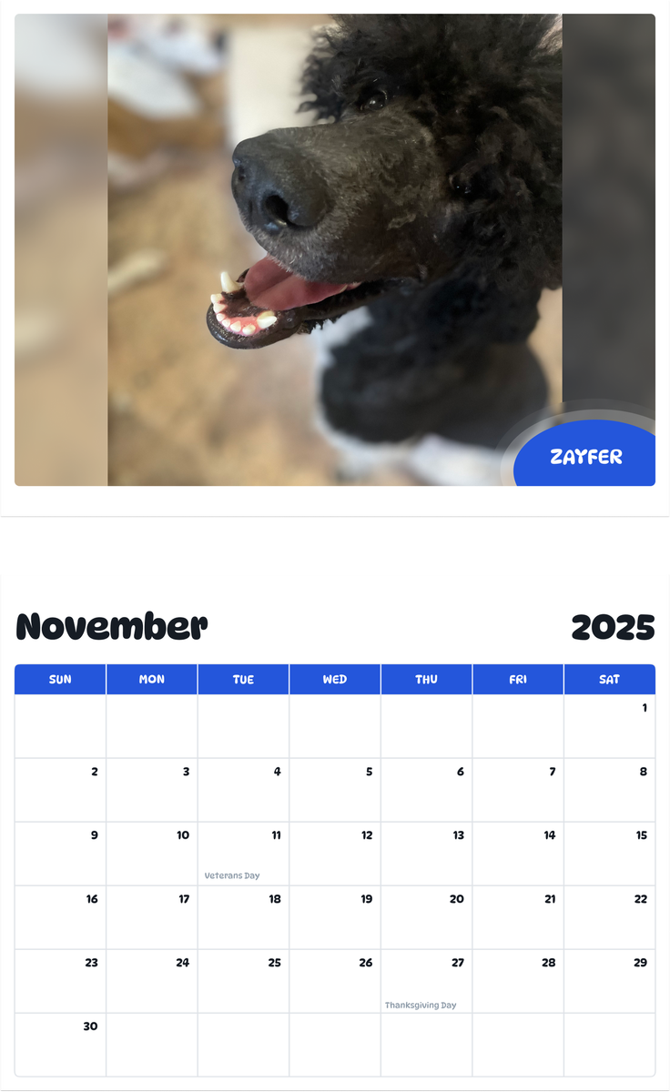 July 2025 - June 2026 Zayfer - Pawidols Pet Calendar
