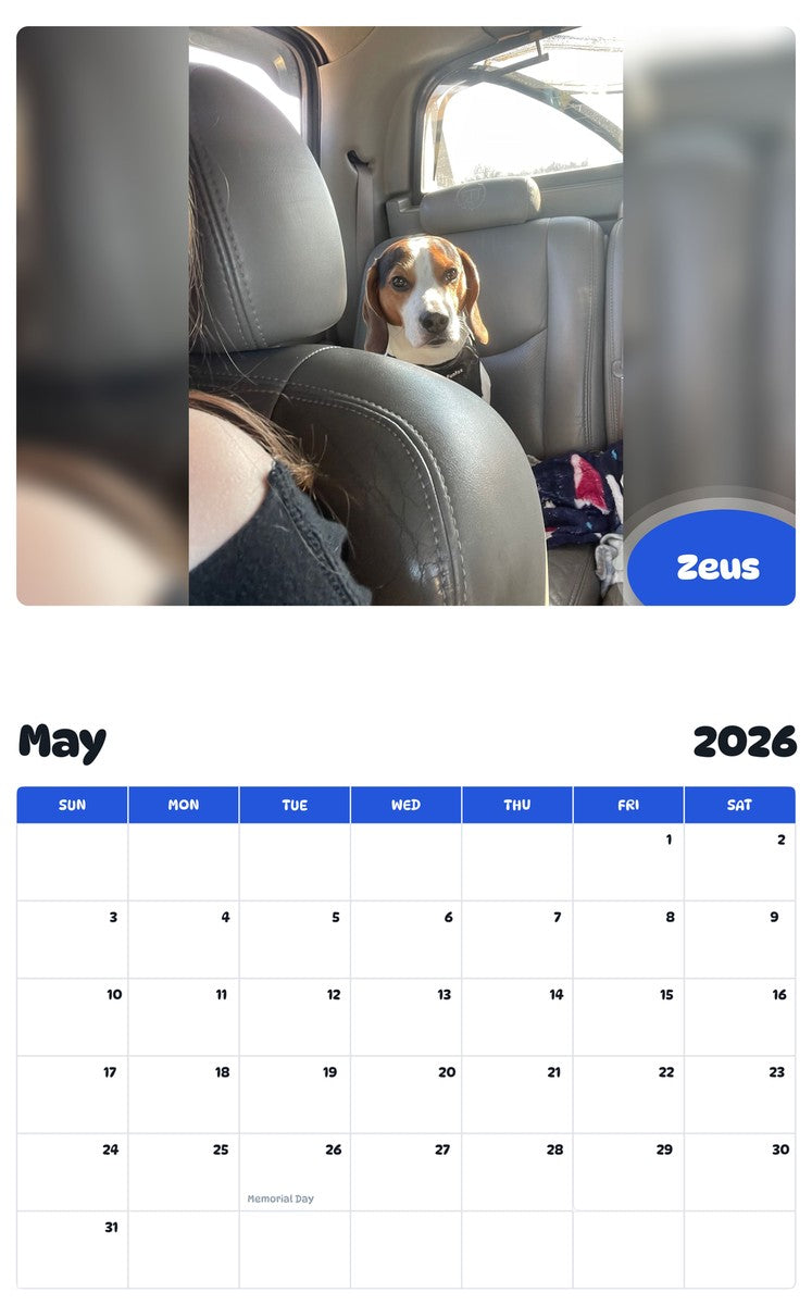 2026 - 2027 Zeus - Pawidols Pet Calendar