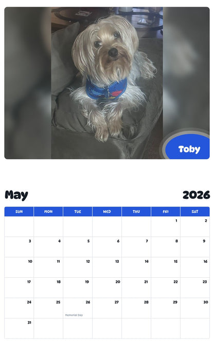 2026 - 2027 Toby - Pawidols Pet Calendar