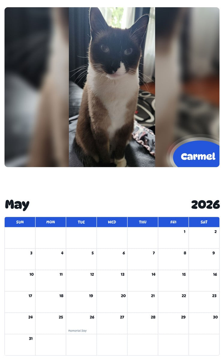 2026 - 2027 Carmel - Pawidols Pet Calendar