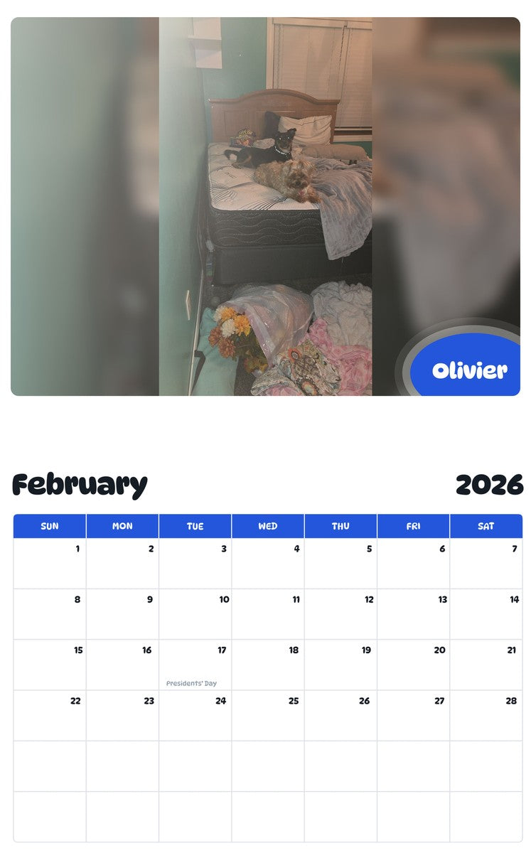 October 2025 - September 2026 Olivier - Pawidols Pet Calendar