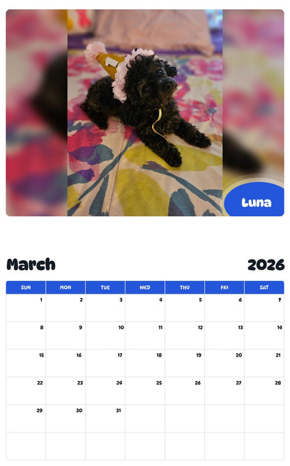 November 2025 - October 2026 Luna - Pawidols Pet Calendar