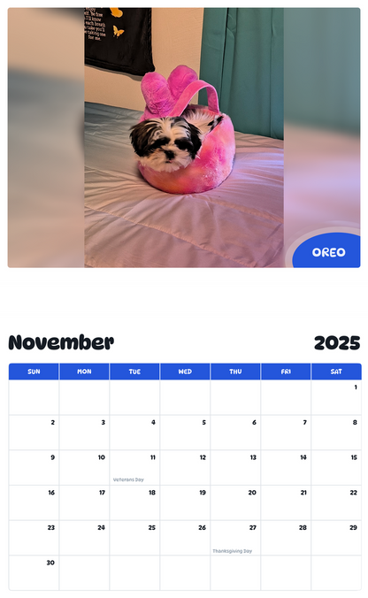 July 2025 - June 2026 Oreo - Pawidols Pet Calendar