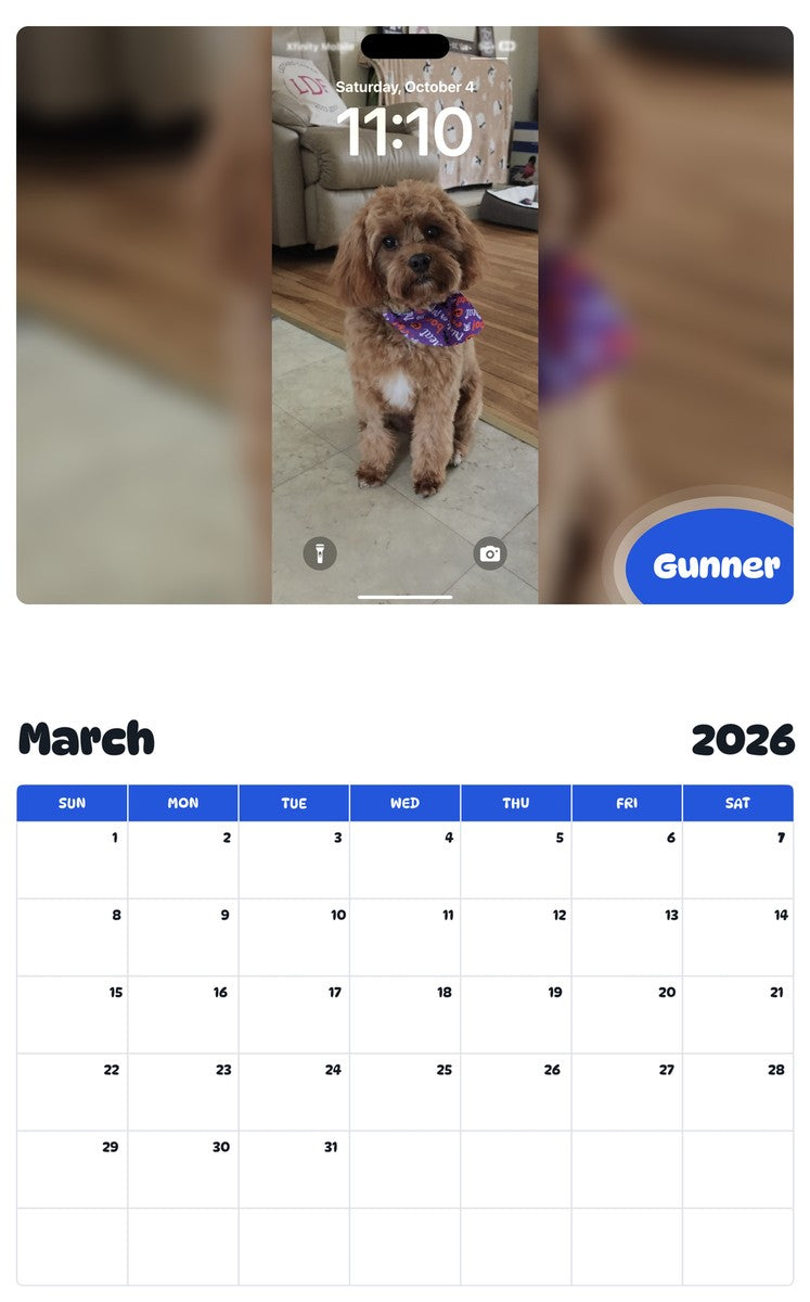 November 2025 - October 2026 Gunner - Pawidols Pet Calendar