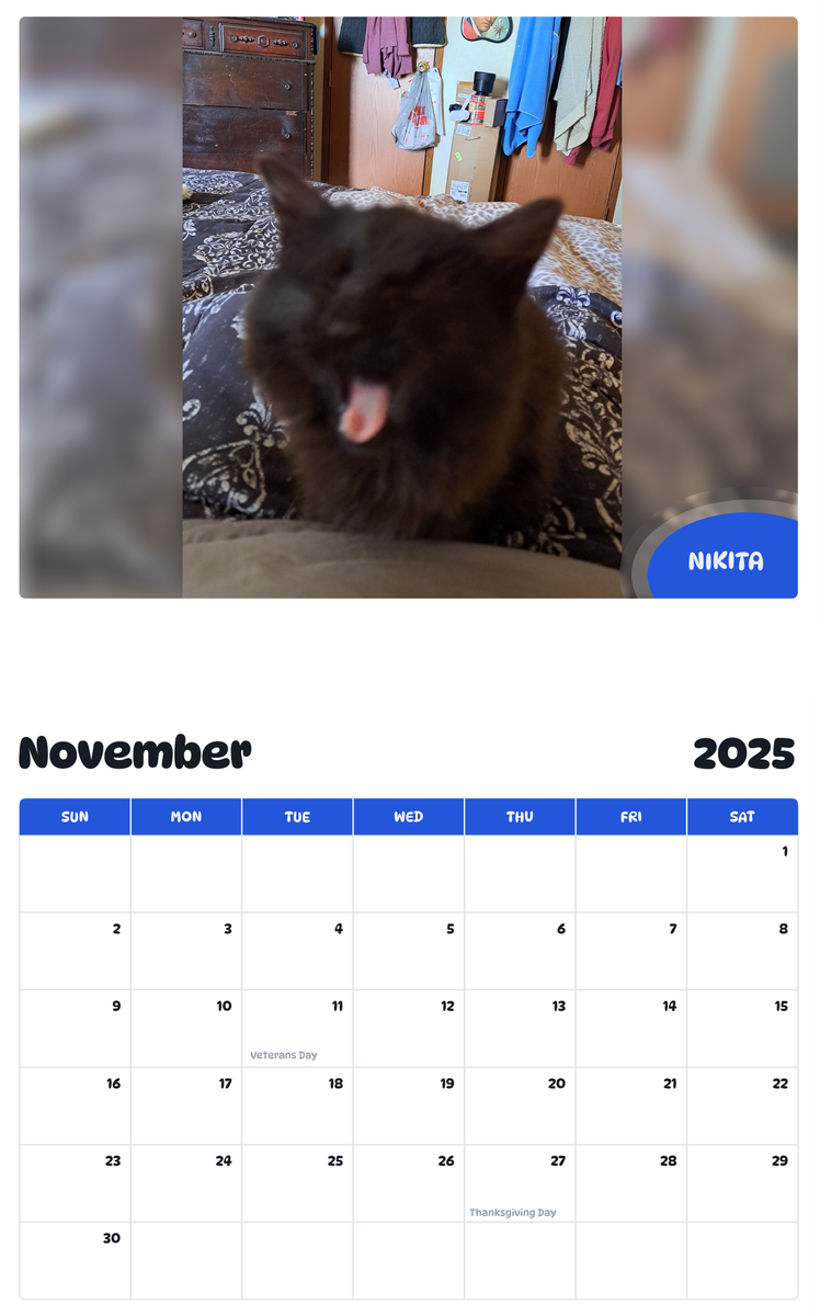 July 2025 - June 2026 Nikita - Pawidols Pet Calendar