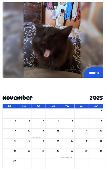 July 2025 - June 2026 Nikita - Pawidols Pet Calendar