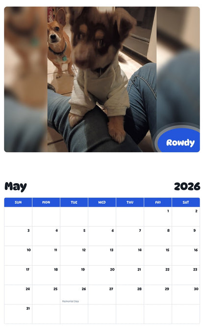 2026 - 2027 Rowdy - Pawidols Pet Calendar
