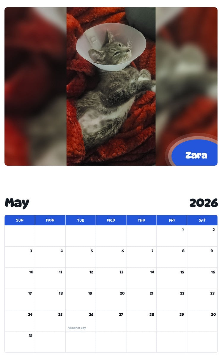 2026 - 2027 Zara - Pawidols Pet Calendar