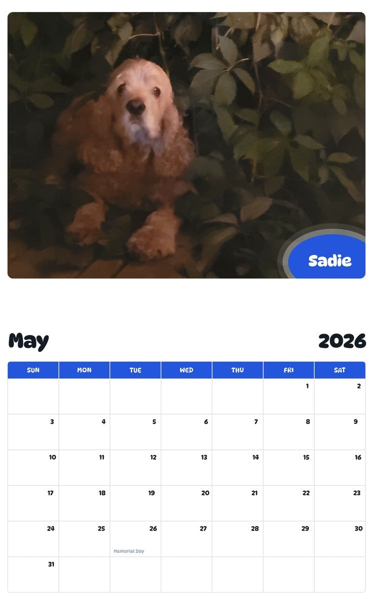 2026 - 2027 Sadie - Pawidols Pet Calendar