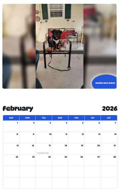 October 2025 - September 2026 Buddha Bear Duhon - Pawidols Pet Calendar