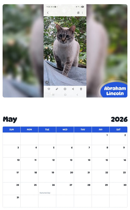 2026 - 2027 Abraham Lincoln - Pawidols Pet Calendar