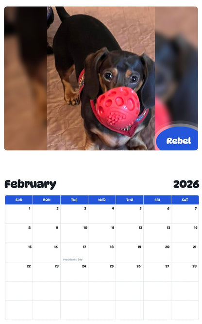 October 2025 - September 2026 Rebel - Pawidols Pet Calendar