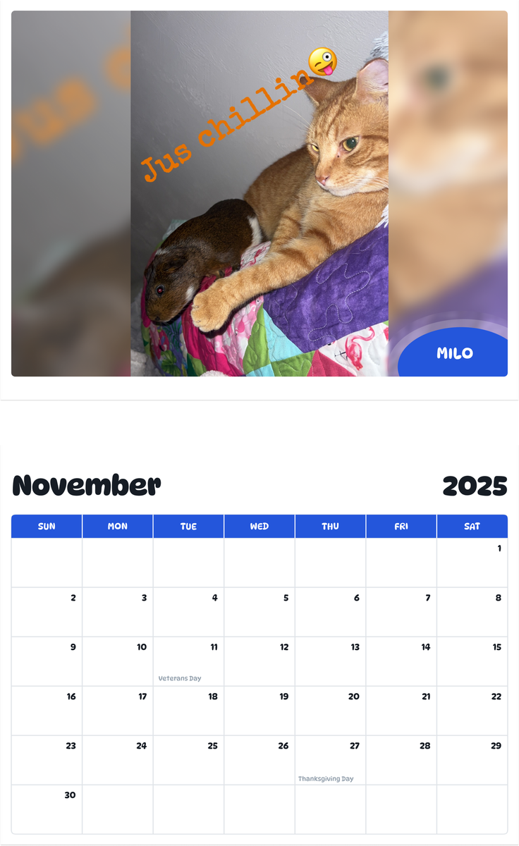 July 2025 - June 2026 Milo - Pawidols Pet Calendar
