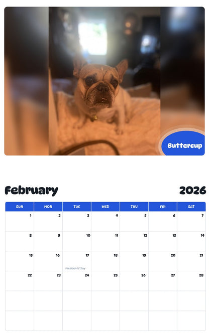 October 2025 - September 2026 Buttercup - Pawidols Pet Calendar