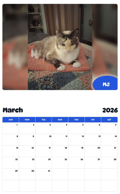 November 2025 - October 2026 MJ - Pawidols Pet Calendar