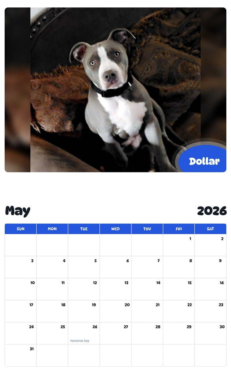 2026 - 2027 Dollar - Pawidols Pet Calendar