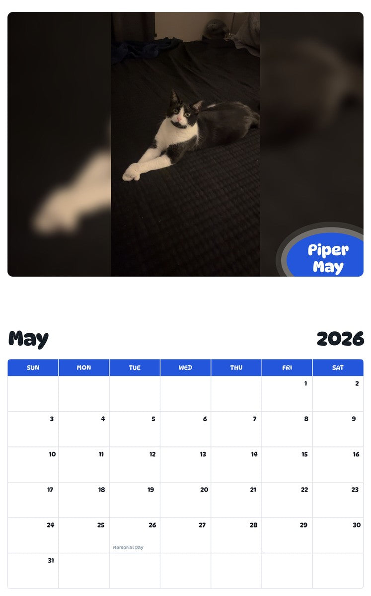 2026 - 2027 Piper May - Pawidols Pet Calendar
