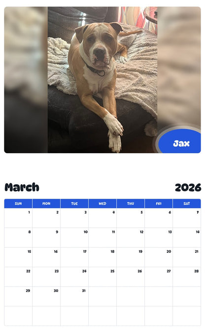 November 2025 - October 2026 Jax - Pawidols Pet Calendar