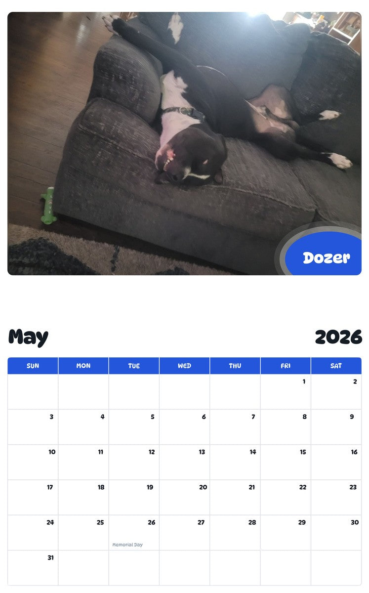 2026 - 2027 Dozer - Pawidols Pet Calendar