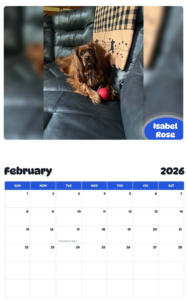 November 2025 - October 2026 Isabel Rose - Pawidols Pet Calendar