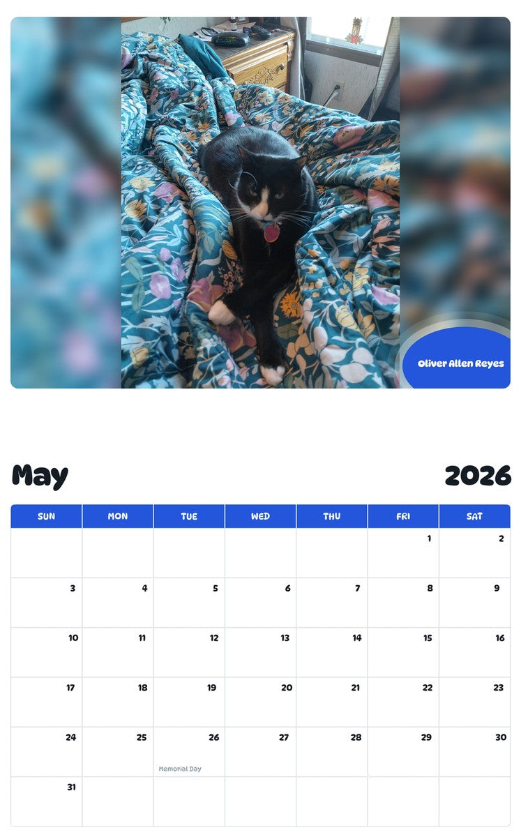 2026 - 2027 Oliver Allen Reyes - Pawidols Pet Calendar
