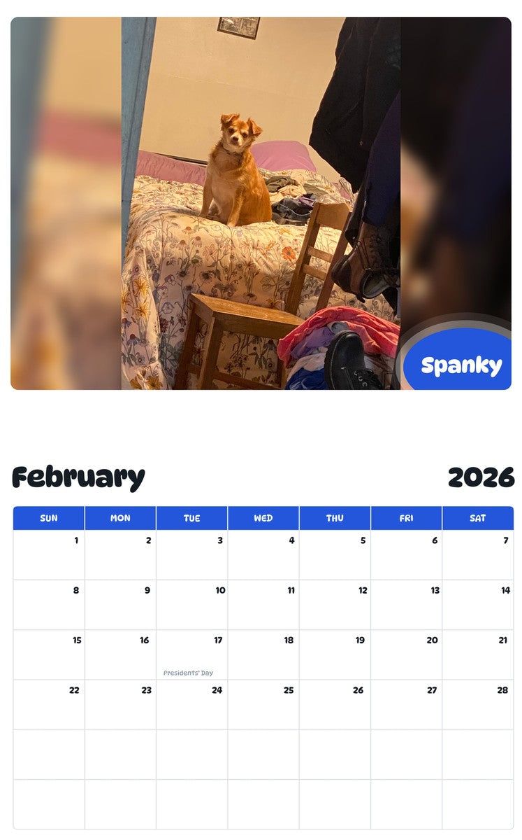 October 2025 - September 2026 Spanky - Pawidols Pet Calendar