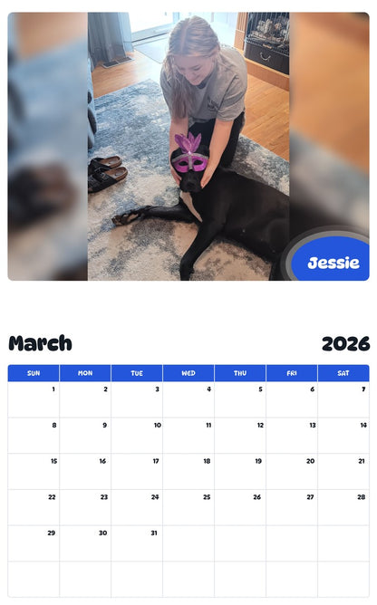 November 2025 - October 2026 Jessie - Pawidols Pet Calendar