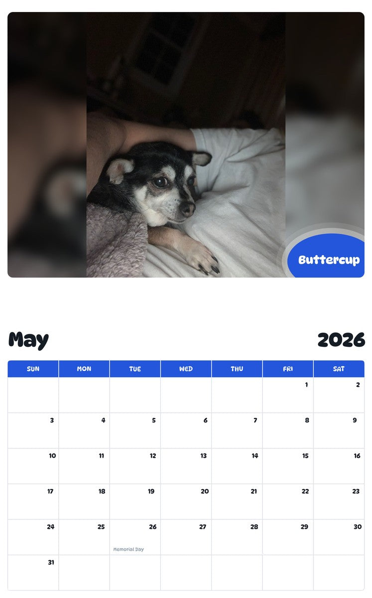 2026 - 2027 Buttercup - Pawidols Pet Calendar