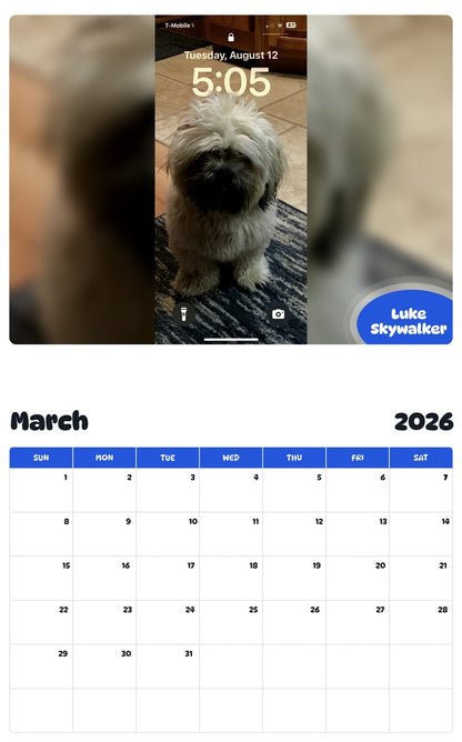 November 2025 - October 2026 Luke Skywalker - Pawidols Pet Calendar