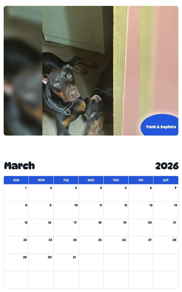 November 2025 - October 2026 Tank & Saphira - Pawidols Pet Calendar