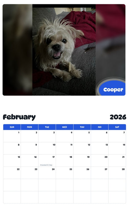 November 2025 - October 2026 Cooper - Pawidols Pet Calendar