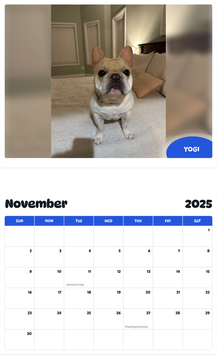 July 2025 - June 2026 Yogi - Pawidols Pet Calendar