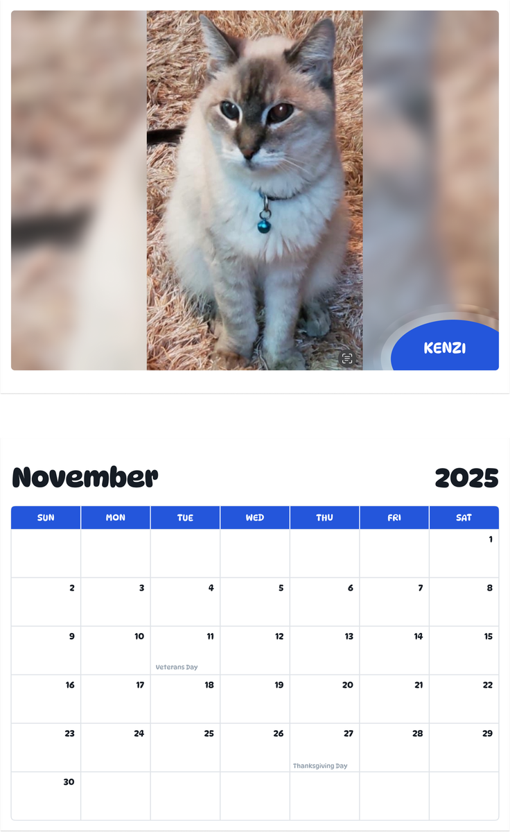 July 2025 - June 2026 Kenzi - Pawidols Pet Calendar