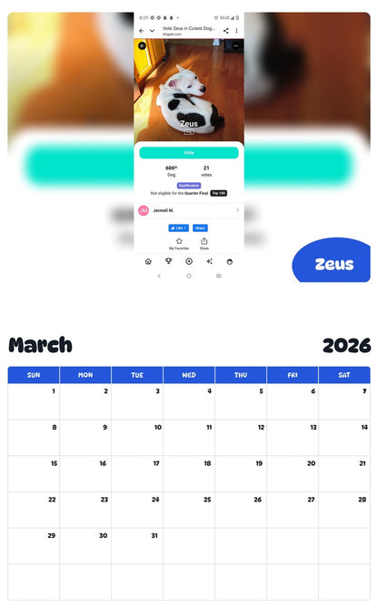 November 2025 - October 2026 Zeus - Pawidols Pet Calendar