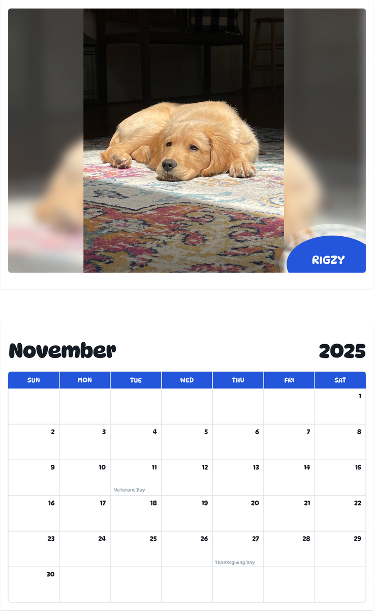 July 2025 - June 2026 Rigzy - Pawidols Pet Calendar