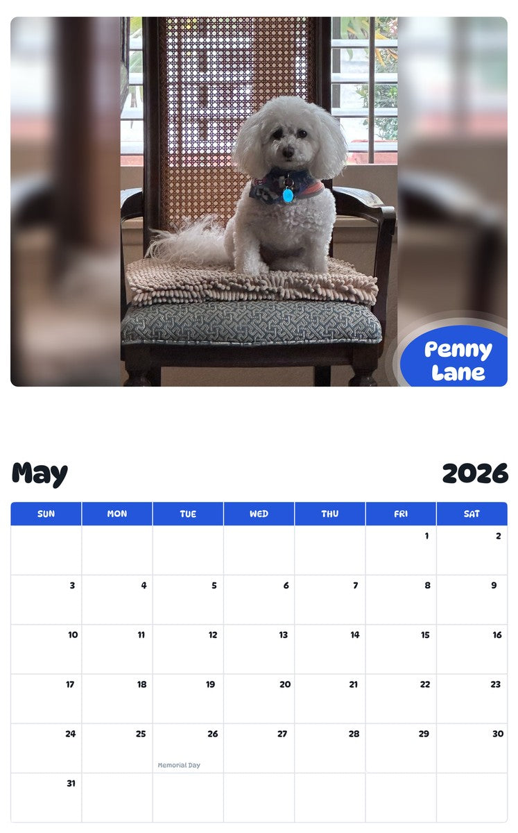 2026 - 2027 Penny Lane - Pawidols Pet Calendar