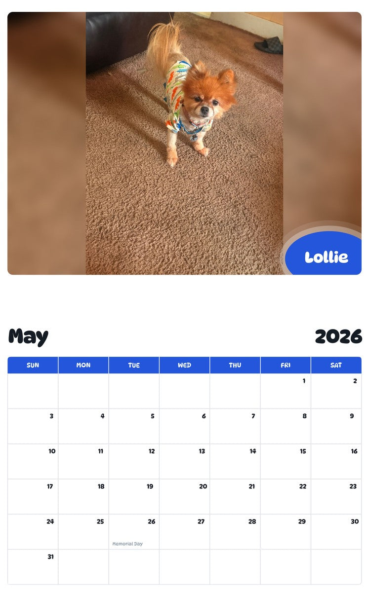 2026 - 2027 Lollie - Pawidols Pet Calendar