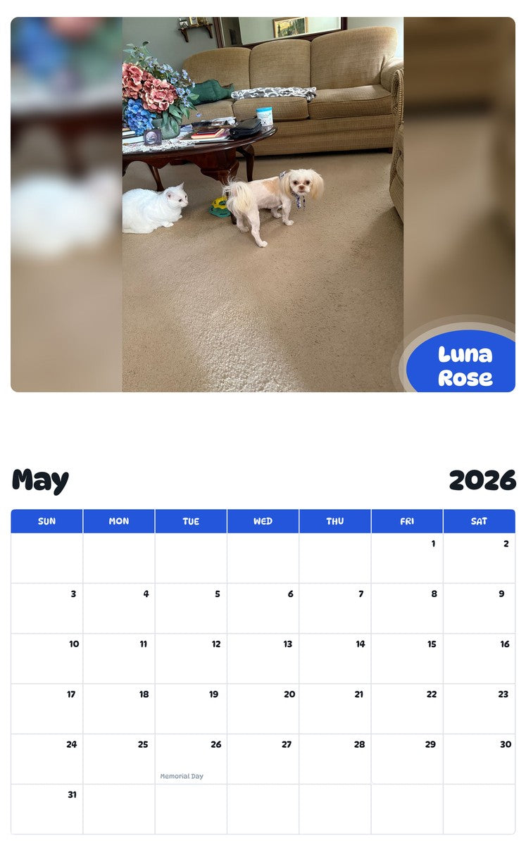 2026 - 2027 Luna Rose - Pawidols Pet Calendar