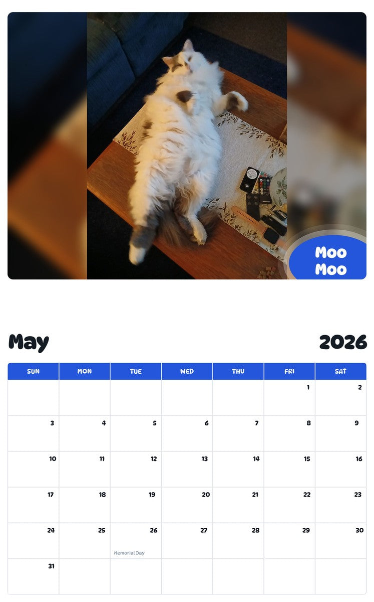 2026 - 2027 Moo Moo - Pawidols Pet Calendar